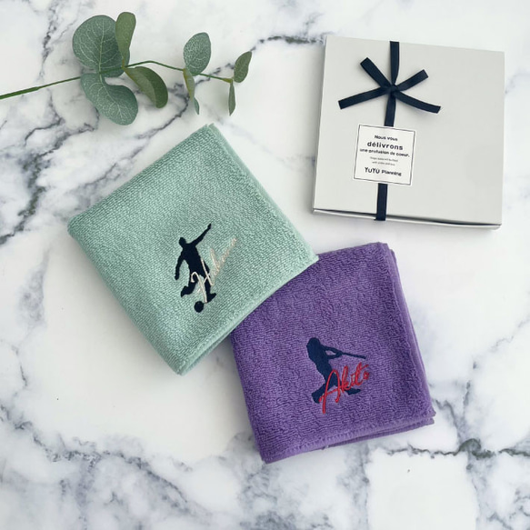 【名入れ 刺繍】名前入り 今治ハンカチ(シルエット)(今治 ハンカチ ゴルフ サッカー 野球 バスケ テニス)93 2枚目の画像