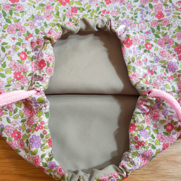 2重撥水巾着袋  ボタニカル柄ピンク 2枚目の画像
