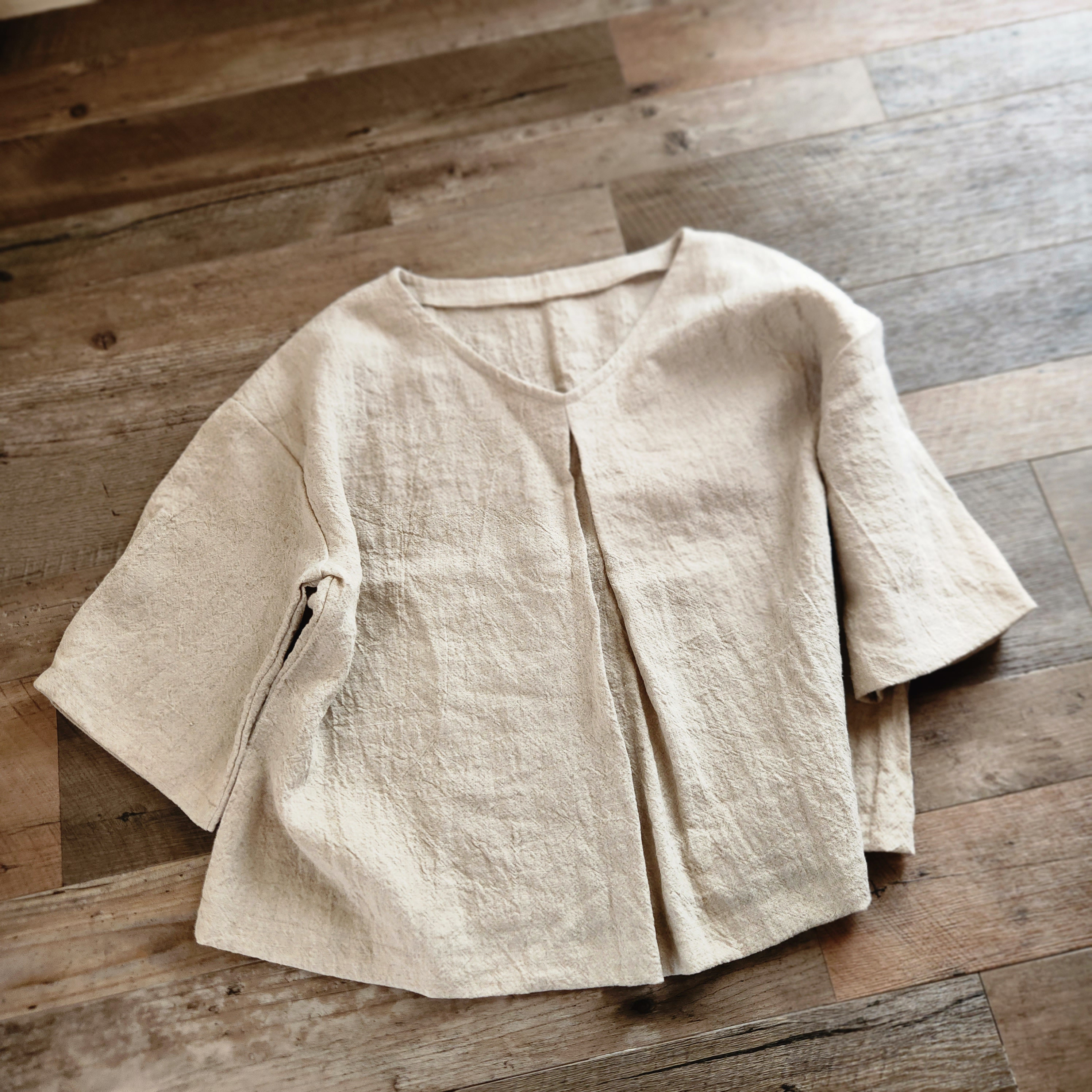 ”まんぼうブラウス” キナリ［小さい人向け］ラミーリネンブラウス