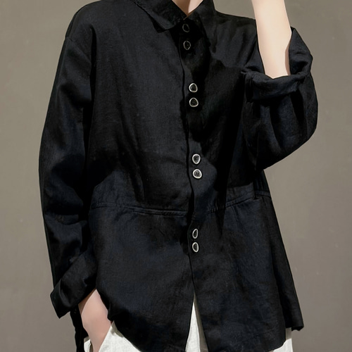 麻100％カジュアルリネンシャツコート 夏の薄手シャツ.ブラウス