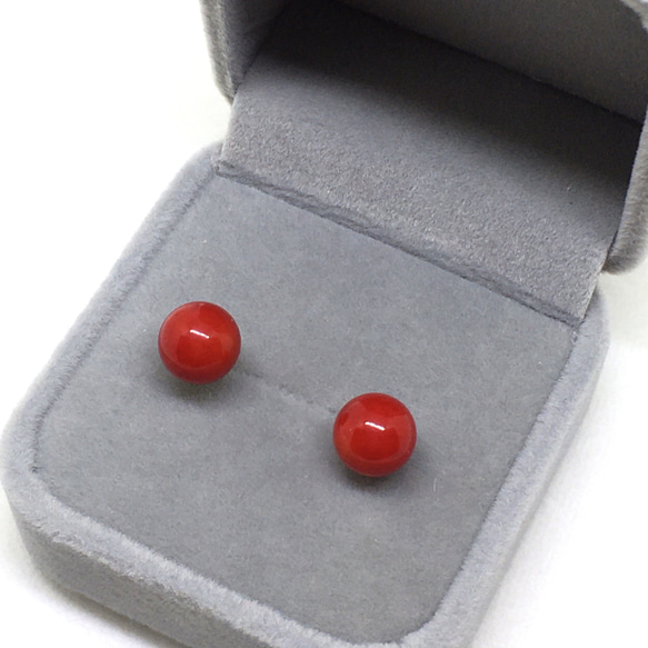 人気⭐︎再販多数508【赤珊瑚】天然石一粒ピアス＊8mm 3枚目の画像