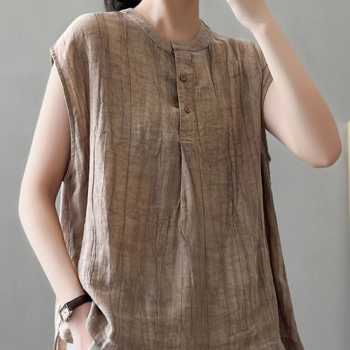 春夏物　TRUBE オシャレデザイン　綿麻ベスト　ゆったりサイズ 春夏物 TRUBE オシャレデザイン 綿麻ベスト ゆったりサイズ