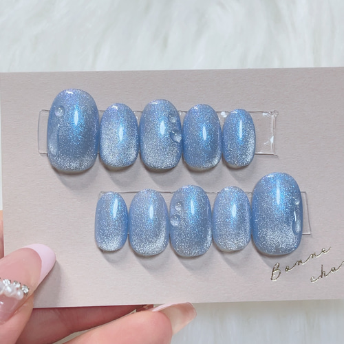 梅雨ネイル 夏ネイル ブルーネイル 水滴ネイル 成人式 マグネット