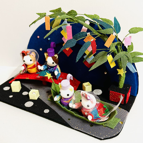 ちりめん細工うさぎさんねこさんの七五三 - クラフト・布製品