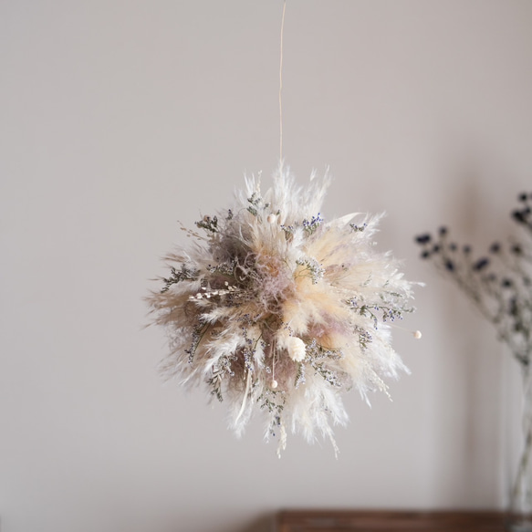 ドライフラワー☆パンパスフライングボール☆アンティーク風 ゆらゆら