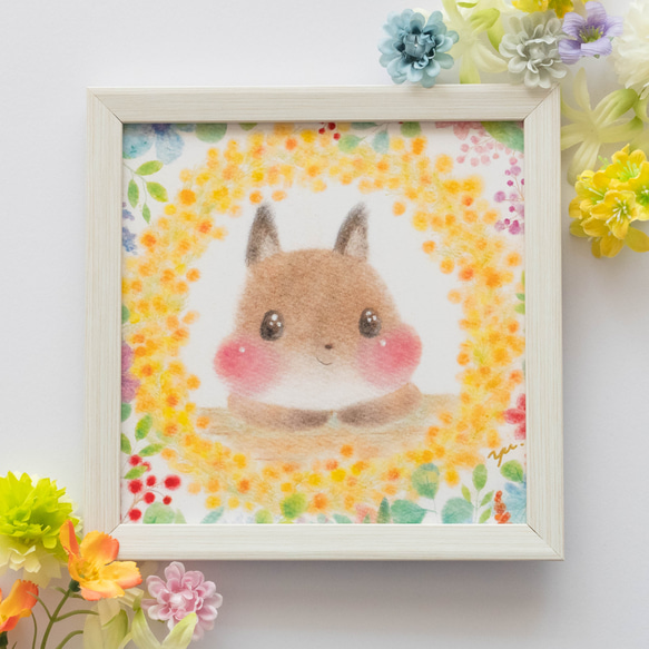 【複製画】「お花畑のエゾリスさん」　パステルアート　動物　花　かわいい　イラスト 3枚目の画像