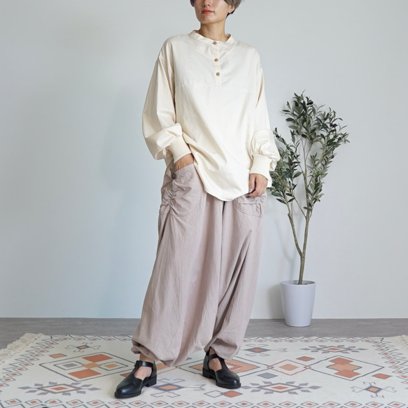 ハマーサルエルパンツ/ピンクベージュ/三河織物 また