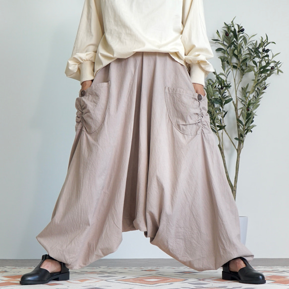 ハマーサルエルパンツ/ピンクベージュ/三河織物 また