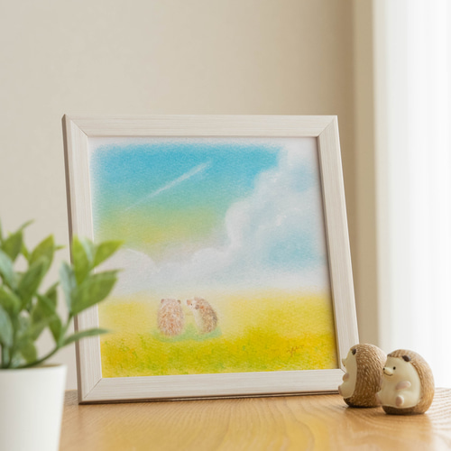 送料無料｜【複製画】「はりねずみさんと優しいお空」 パステルアート
