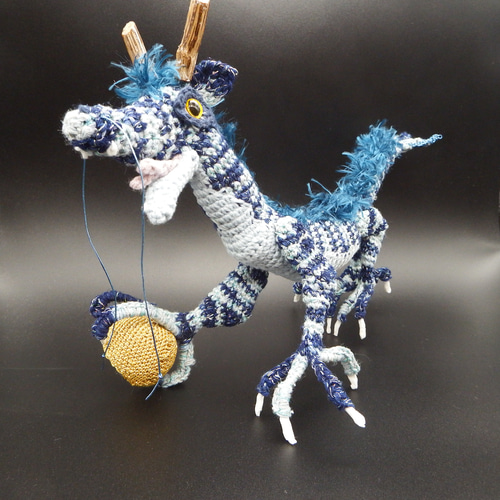 あみぐるみ】青龍 青い龍 玉つき 幻獣 2024干支【230】 あみぐるみ