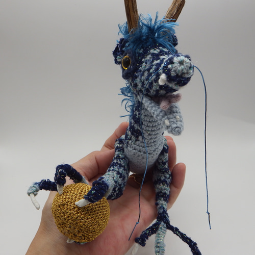 あみぐるみ】青龍 青い龍 玉つき 幻獣 2024干支【230】 あみぐるみ