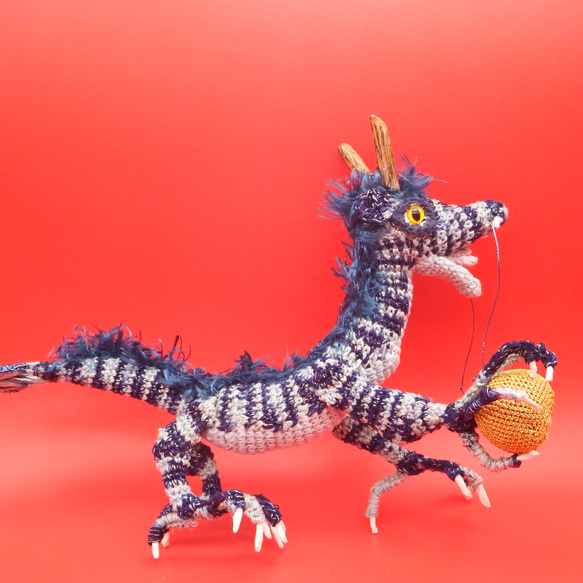 あみぐるみ】青龍 青い龍 玉つき 幻獣 2024干支【230】 あみぐるみ