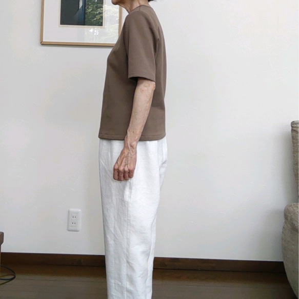 サイズ別　綿ニットのカットソー　半袖～5分袖　モカ 3枚目の画像