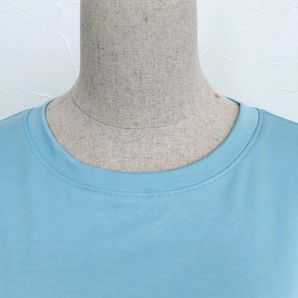 サイズ別　綿ニットのカットソー　半袖～5分袖　ミントブルー 7枚目の画像