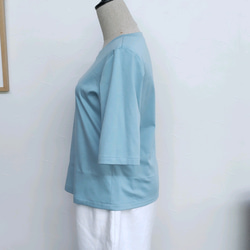 サイズ別　綿ニットのカットソー　半袖～5分袖　ミントブルー 6枚目の画像