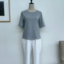 サイズ別　綿ニットのカットソー　半袖～5分袖　杢グレー 8枚目の画像