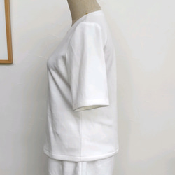 サイズ別　綿ニットのカットソー　半袖～5分袖　オフホワイト 6枚目の画像
