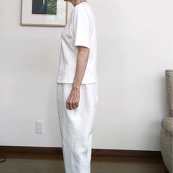 サイズ別　綿ニットのカットソー　半袖～5分袖　オフホワイト 3枚目の画像