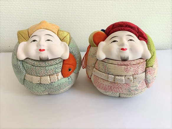 塩沢織木目込人形　縁起人形　二福神                                     ◎サイズ(本体)恵比寿：高さ１０.５ｃｍ　　奥行１２　 OC1794922382(13750円)