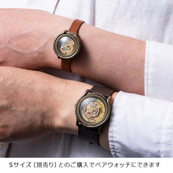 「黄銅斗景5 Mサイズ」手作り時計／ベルトカラー6色 名入れ可 4枚目の画像