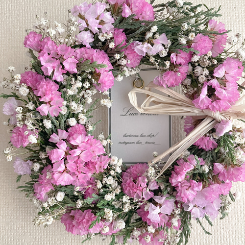 ピンクスターチスと小花のハーフリース* * *ラッピング無料 プレゼント 春