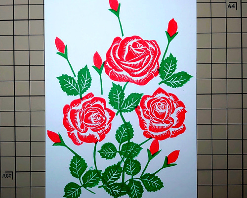 消しゴムはんこNo.341 ちびくまとバラ 消しゴムはんこ 『はんけしくん