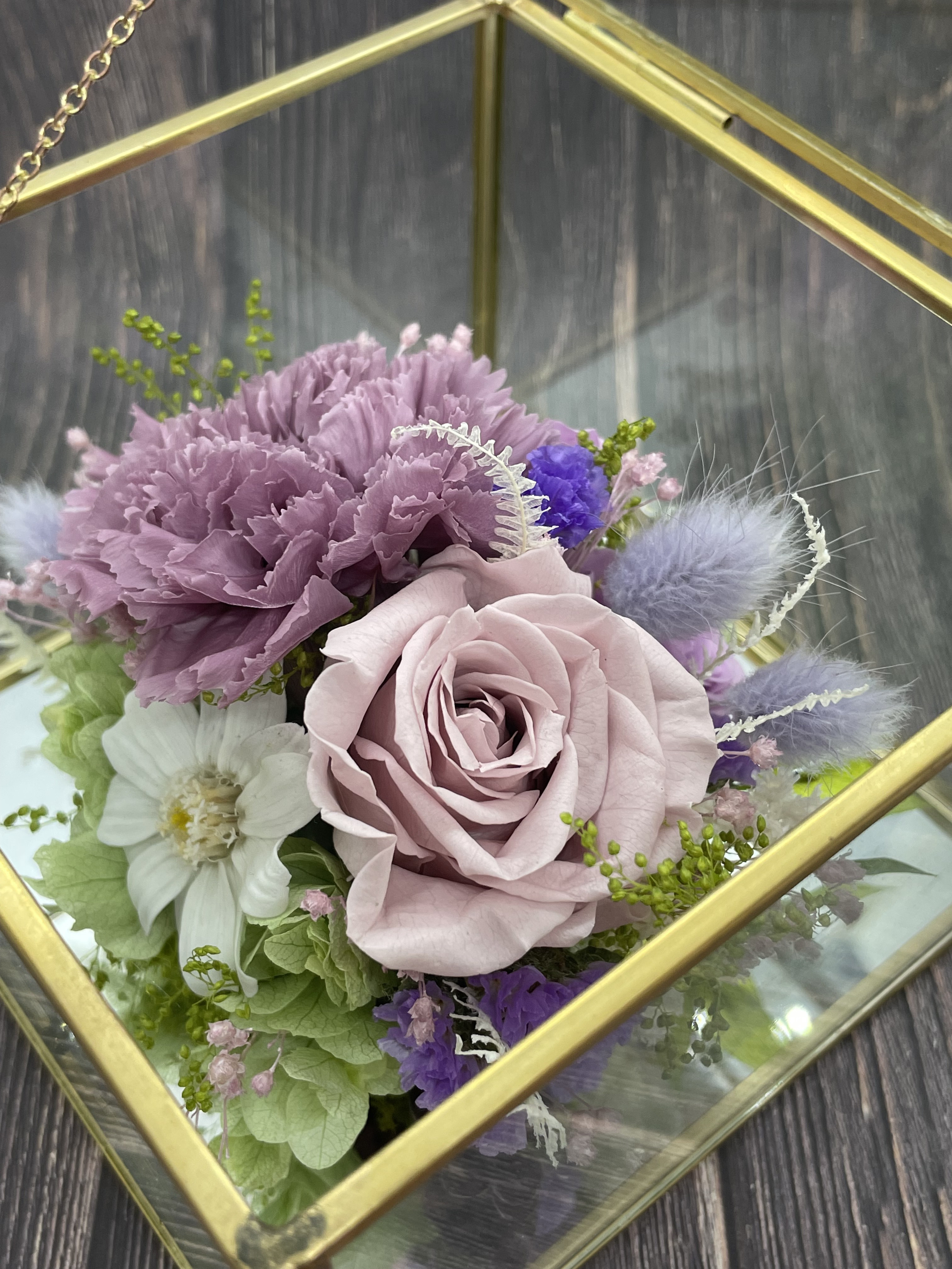 ガラスフレームプリザーブドアレンジメント　[Jardin ガルボ]