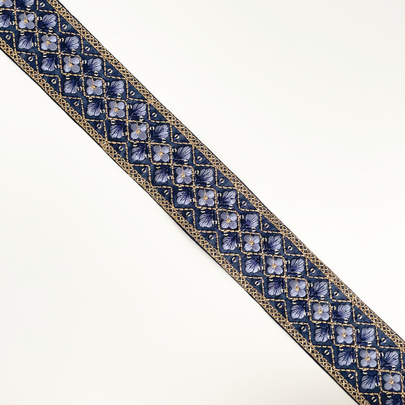 [ 315 ] ブルー 花柄 ボックス 幅:5cm  インド刺繍 リボン 4枚目の画像