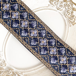 [ 315 ] ブルー 花柄 ボックス 幅:5cm  インド刺繍 リボン 1枚目の画像