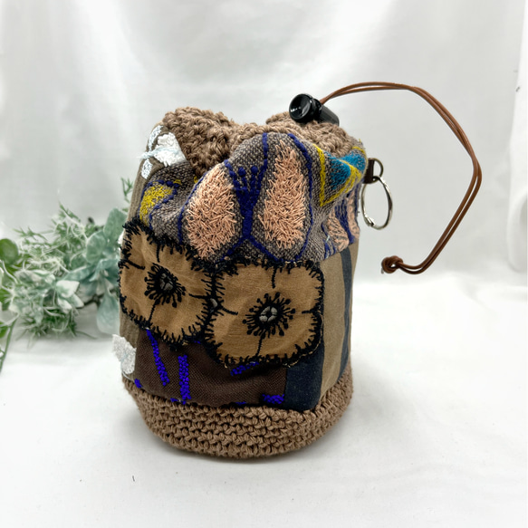 ミナペルホネン 丸底巾着バッグ【グリーン】 1523】まる底巾着の