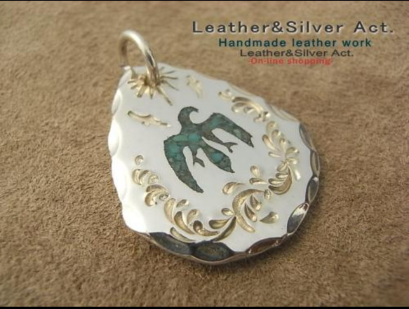 手彫りインレイ ターコイズ イーグルネックレス ハンドメイド 