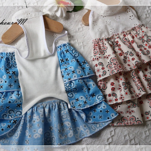 犬服ハンドメイド 家庭用ミシンだけで作るリボン付き3段フリル