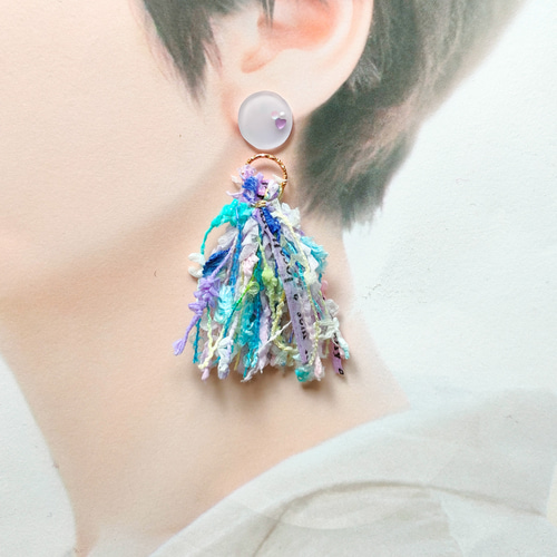 2way*ペールカラーとラベンダーのタッセルのピアス/イヤリング ピアス