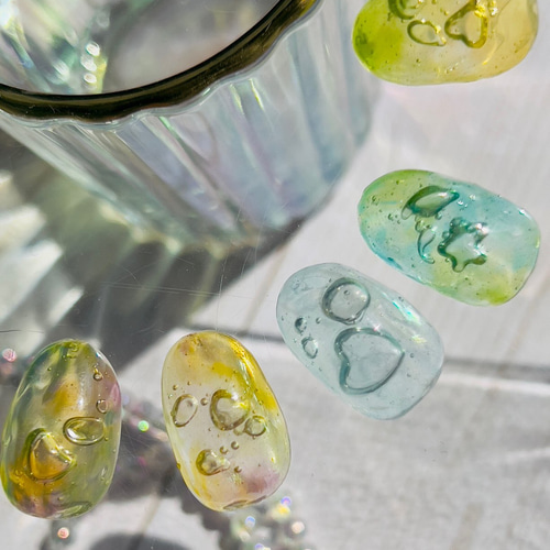 ネイル バブルネイル ハートと星の泡ネイル ショート ネイルチップ  