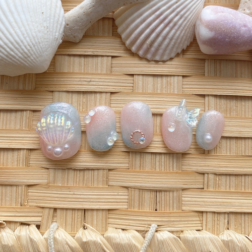 オーロラ マーメイドネイル シェル 貝殻 蝶々 韓国 人魚 ピンク ブルー  
