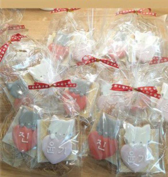 【ノベルティ　ウェディング　プチギフトに】ねこちゃんハートのアイシングクッキー 10枚目の画像