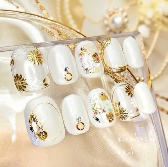 和花ミラーフラワーネイル♡白無垢♡【注文時サイズ必須です♡vol.76右