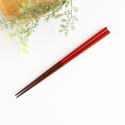 漆塗りのお箸 【女性におすすめ21cm】四角形　赤色（朱色）短め　日本製 2枚目の画像