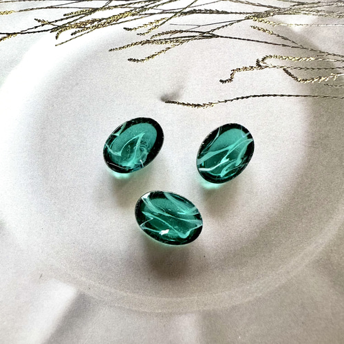 1個 1940-1950s チェコ ヴィンテージガラス 18×13 mm オーバル