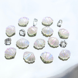 オリジナル新作★ 11mm貝殻のアセテートパーツ　パールホワイト×レインボーグラデーション 15枚目の画像
