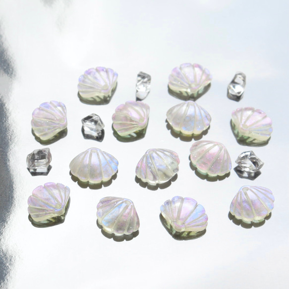 オリジナル新作★ 11mm貝殻のアセテートパーツ　パールホワイト×レインボーグラデーション 20枚目の画像