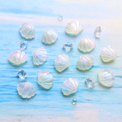 オリジナル新作★ 11mm貝殻のアセテートパーツ　パールホワイト×レインボーグラデーション 4枚目の画像