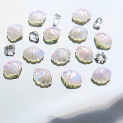 オリジナル新作★ 11mm貝殻のアセテートパーツ　パールホワイト×レインボーグラデーション 5枚目の画像