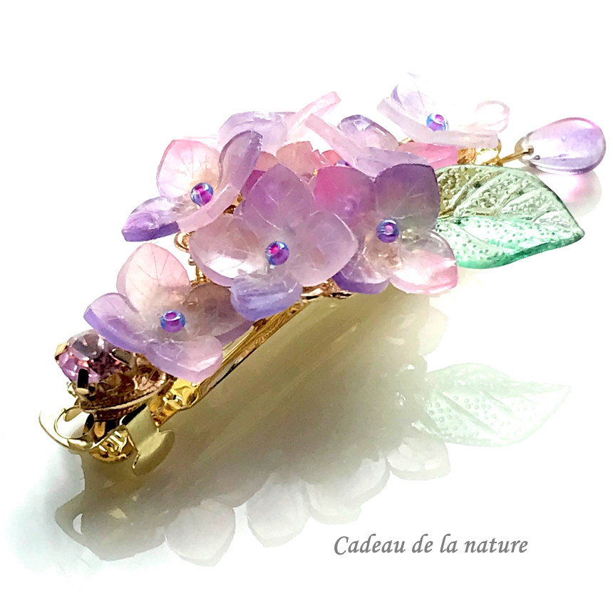 本物紫陽花♡パープルピンク系の大人バレッタ♡ 本物紫陽花♡パープルピンク系の大人バレッタ♡