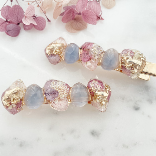 蛙と紫陽花のバレッタ／ヘアクリップ ヘアクリップ・バナナクリップ 福 