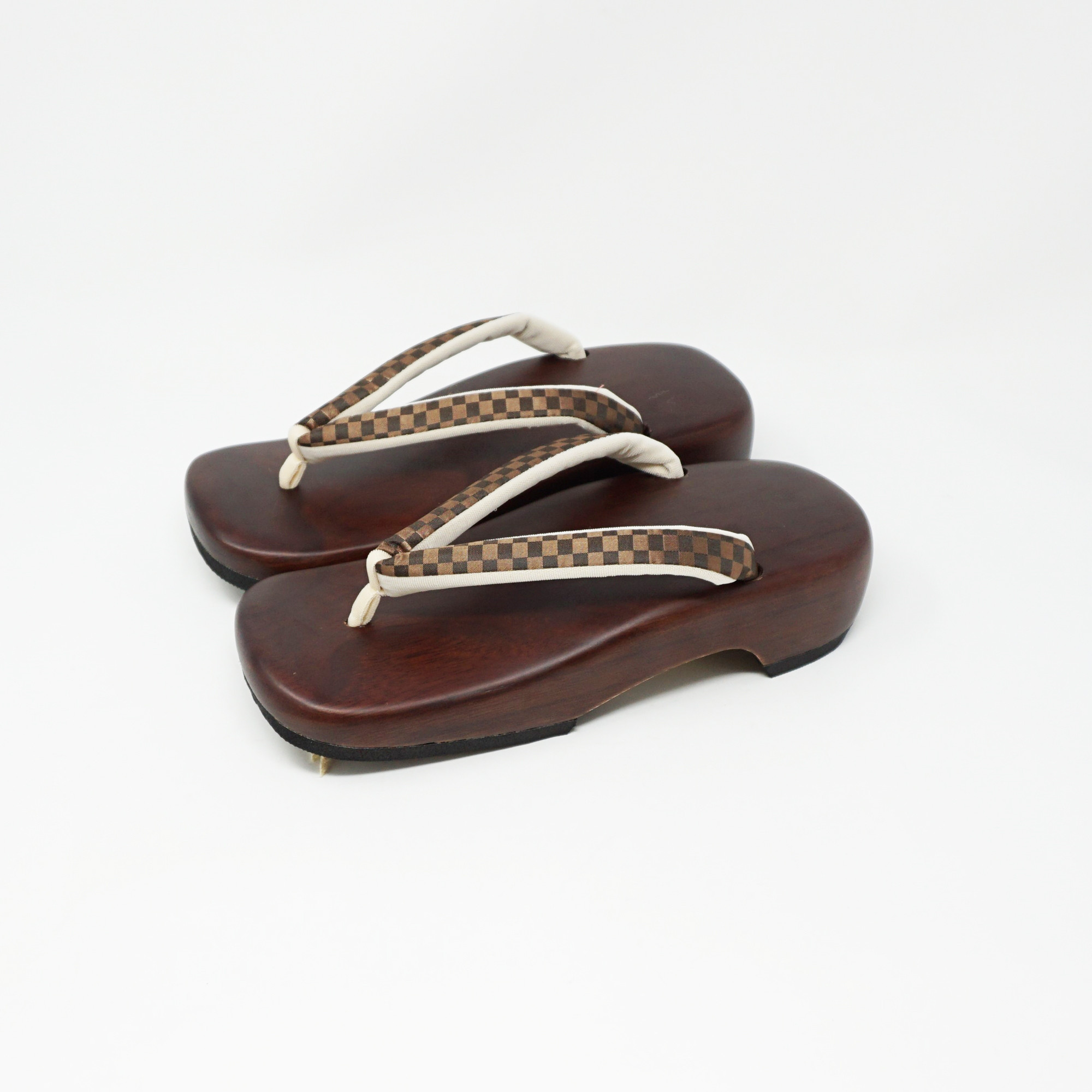 下駄 丸右近 赤茶 正絹市松模様鼻緒＃茶 サイズ：L 6,600円