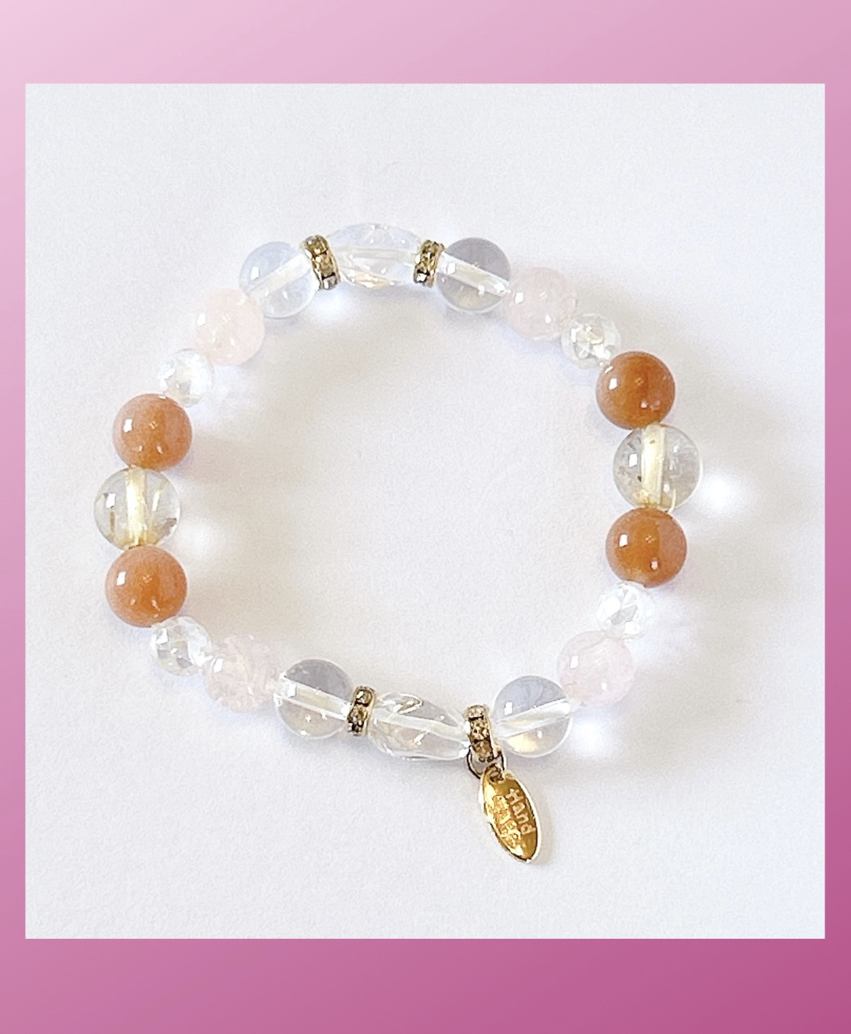 愛を引き寄せ幸運をもたらす石♡✨✨オレンジムーンストーン、モルガナイト、ルチルクォーツ、水晶 ヒーリング入りブレスレット
