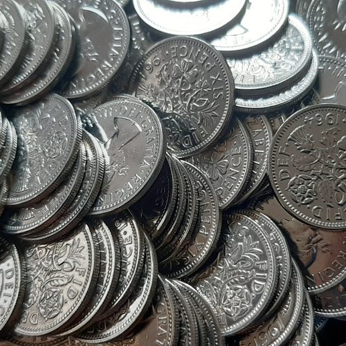 100枚幸せのシックスペンス イギリス 1948年~1966年の盛り合わせです。