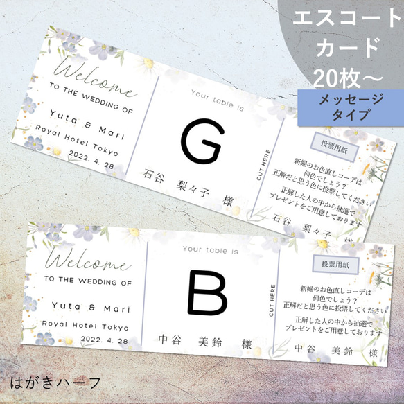 エスコートカード 投票券 60円/枚 席次表・席札・メニュー表