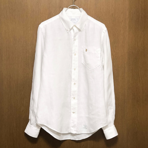 E. マザーハウス ホワイト リネン ボタンダウンシャツ ブラウス SALE] リネン ボタンダウン シャツ size 46 / ミツバチ刺繍